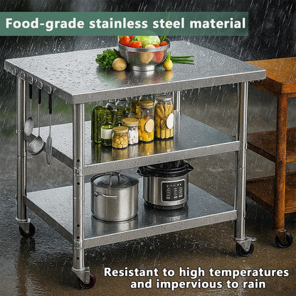 Stainless Steel Table with Wheels for Food Preparation and Work, Multi-Size Optional, Three-Layer Variable Two-Layer Metal Commercial Workbench Outdoor, Restaurant, Kitchen (72" Lx24 Wx34 H)