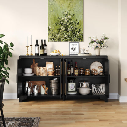 Garvee Natural Rattan Storage Cabinet with Shelves, 4-Door Sideboard Buffet Cabinet, Boho TV Stand Console Table for Living Room, Entryway, Dinning Room