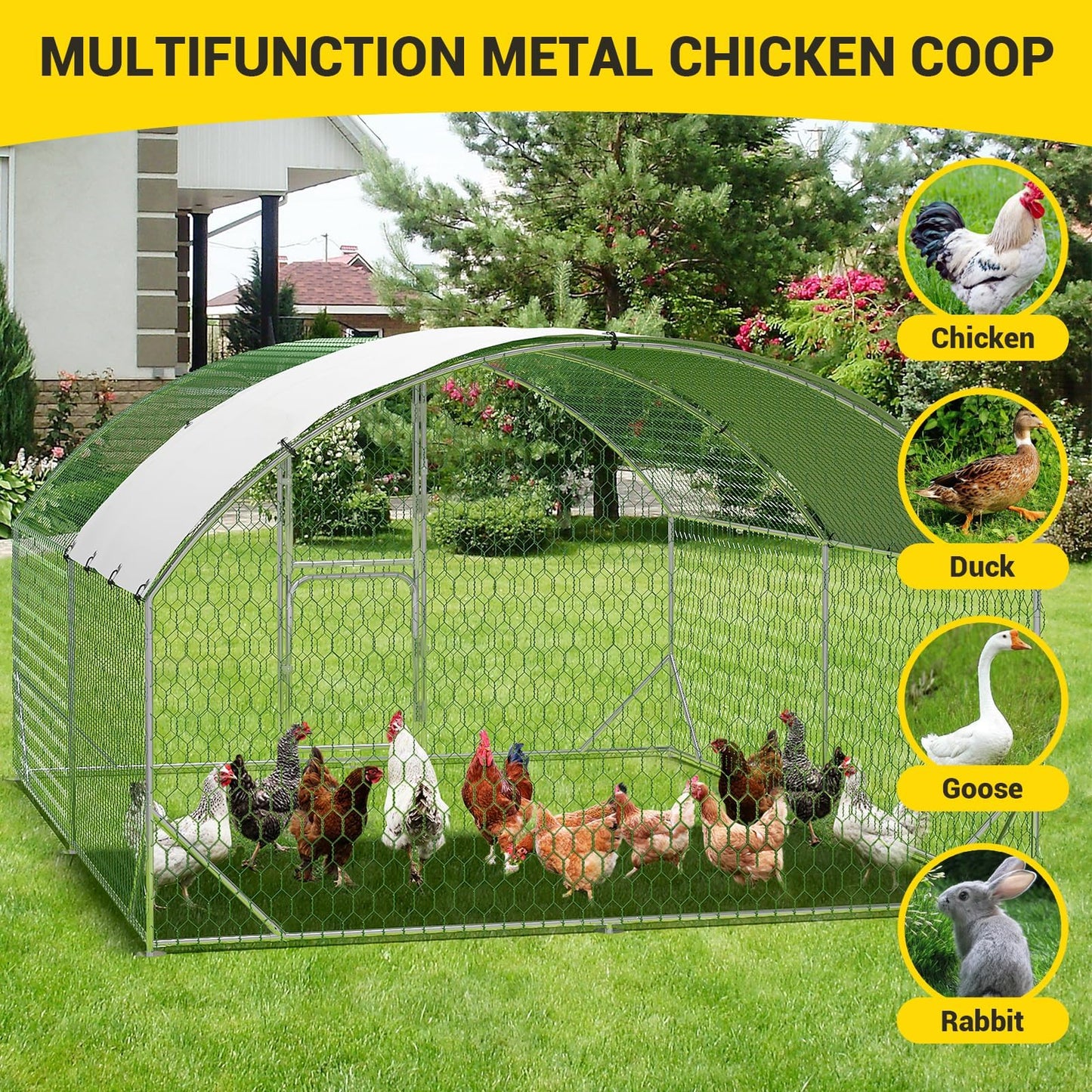 Large Metal Chicken Coop, Chicken Runs for Yard with Cover, Large Chicken Run with Double Door and Upgrade Tri-Supporting, Walk in Chicken Coop for Outdoor Farm Yard (9.8'L x 13.1'W x 6.6'H)