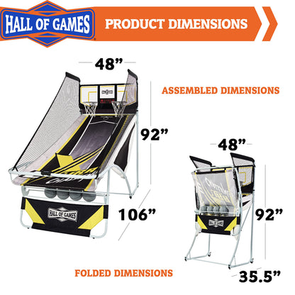Hall of Games Xtra Long Shot EZ-Fold Premium Arcade Basketball Game with Built-in 4-Ball Storage Rack, Pop Off with The Perfect Basketball Game