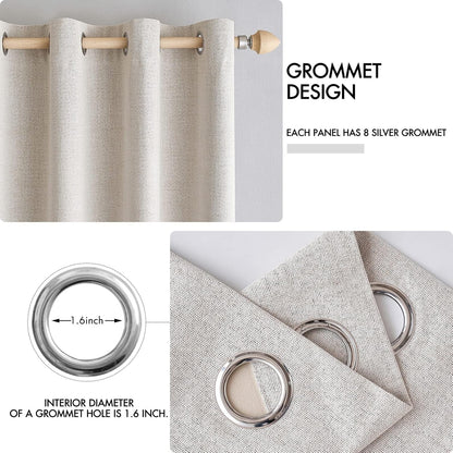 MIULEE 100% Blackout Linen Textured Curtains - Thermal Insulated Ivory Drapes | 62 x 84 Inch (2 Panels)
