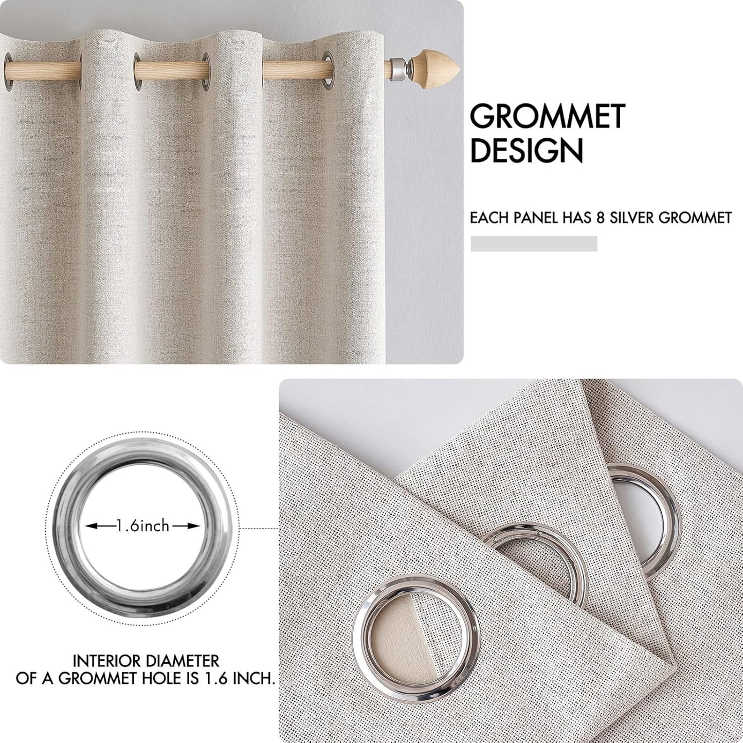 MIULEE Blackout Linen Textured Curtains - Thermal Insulated Ivory Drapes for Bedroom | 42 x 84 Inch (2 Panels)
