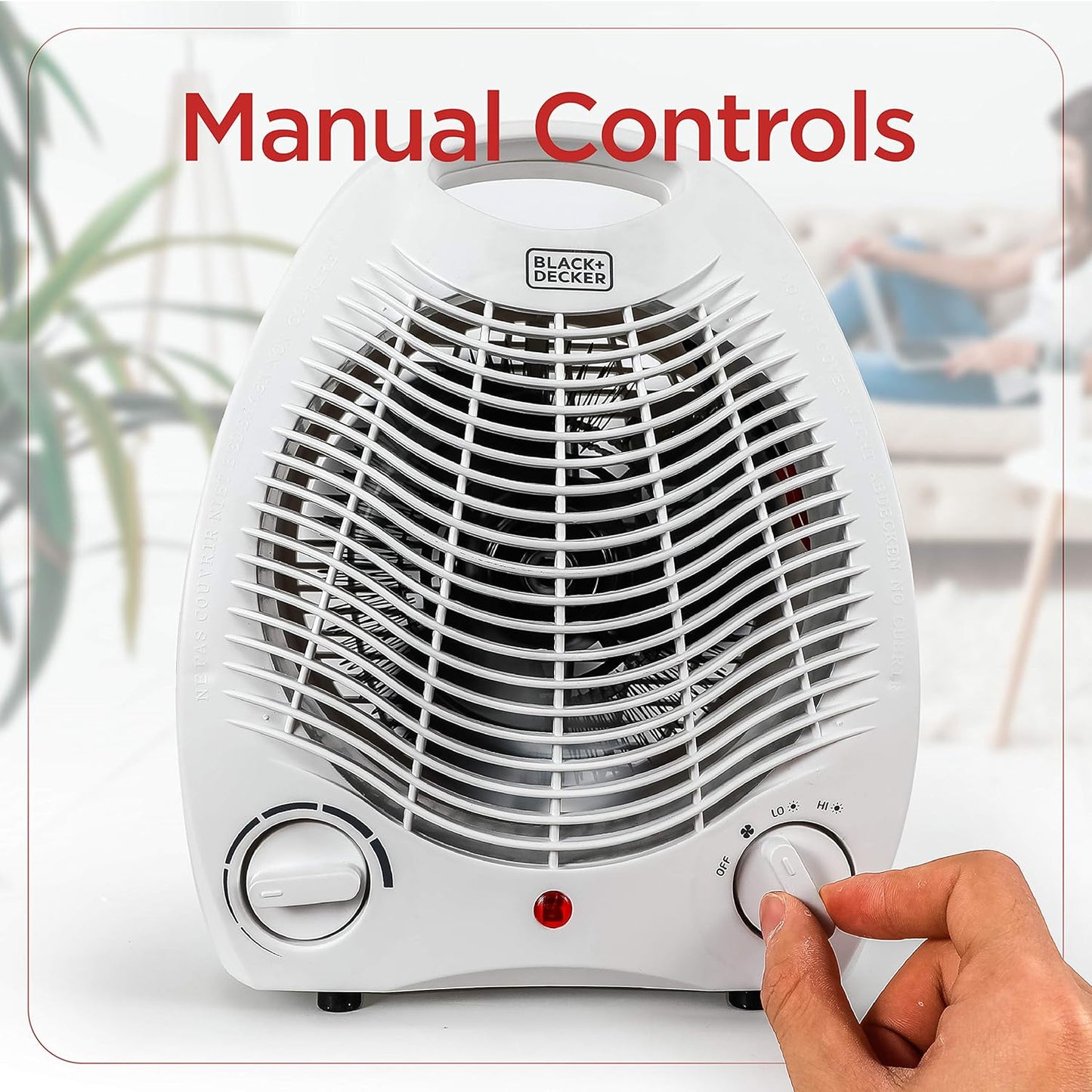BLACK+DECKER Space Heater - Personal Heater for Office Desk, 3 Settings, Adjustable Thermostat, Black & White