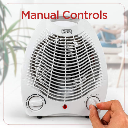 BLACK+DECKER Space Heater - Personal Heater for Office Desk, 3 Settings, Adjustable Thermostat, Black & White