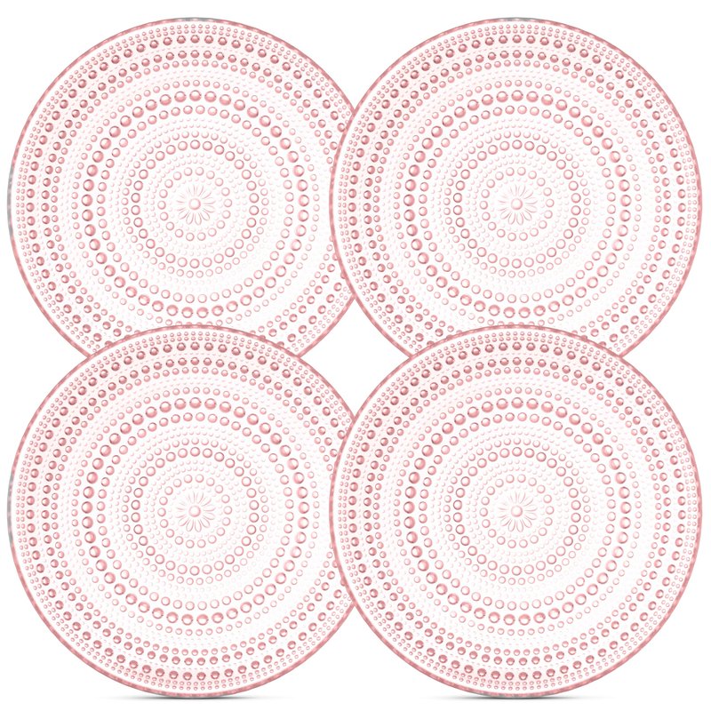 Yungala Pink Hobnail Glass Plates Set of 4 – 8-Inch Small Vintage Dessert Plates