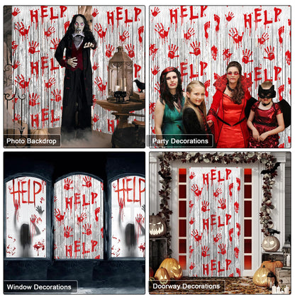 Halloween Party Decorations Scary Bloody Halloween Photo Backdrop Streamers, 2 Pack 3.3 x 6.6 FT Zombie Vampire Halloween Party Decor Foil Fringe Curtain Halloween Backdrops for Parties Indoor Outdoor