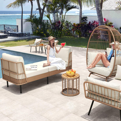 YITAHOME Wicker Outdoor Chaise Lounge, Oversized Patio Love Sofa, 74 Length Outdoor Indoor Upholstered Sofa Recliner Daybed with Thickness Cushion Indoor Lounger for Balcony Garden Pool - Beige