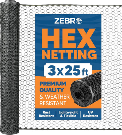ZEBRO 3' 25' Plastic Chicken Wire Fence Lightweight Poultry Netting & Garden Fence for Chicken Coops, Pet Enclosures