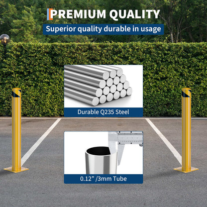 Heavy Duty Steel Safety Bollards 4 Pack, 42 Inch Bollard Posts with Reflective Tape & Anchor Bolts, Removable Parking Bollards for Warehouse, Garage, Parking Lot, Driveway, 4.5 Inch Diameter