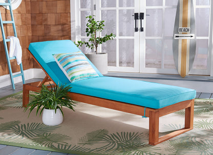 SAFAVIEH Outdoor - Solano Chaise Lounge Chair - Brown & Aqua - Solid Wood with Cushion - Adjustable Backrest Design - Ideal for Patio, Deck, Poolside, Backyard, 81"W x 31.5"D x 12"H (PAT7024Q)
