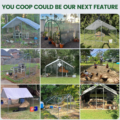Large Chicken Coop with Chicken Run & Hardware Cloth, Solar Light, Waterproof & UV-Resistant Cover, Outdoor Poultry Cage for Farm Use,2 Room