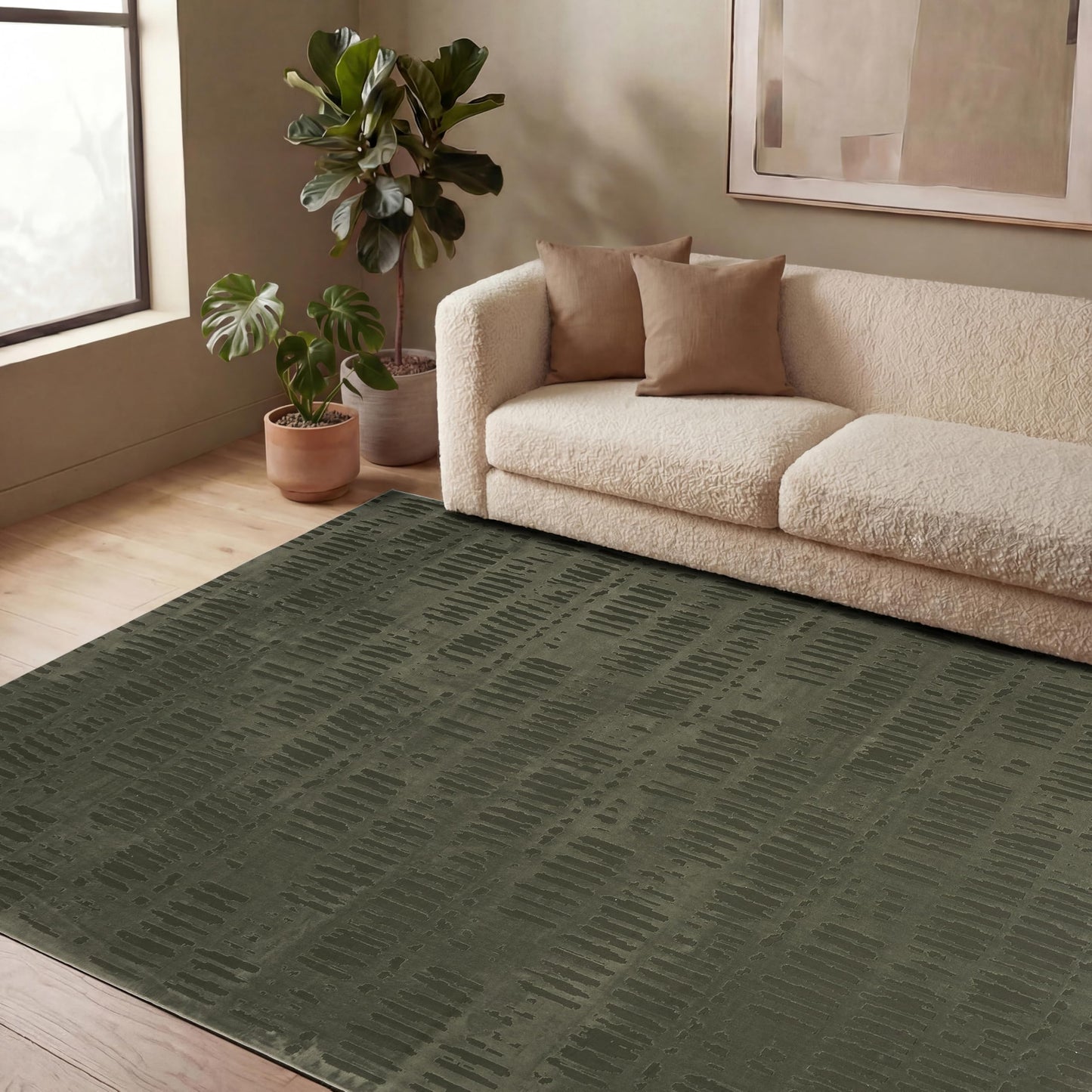 Revival Rugs Shell 8'x10' Area Rugs for Living Room Bedroom Dining Room - Washable, 100% Recycled, Oeko-TEX Certified, Modern, Medium Pile, Green