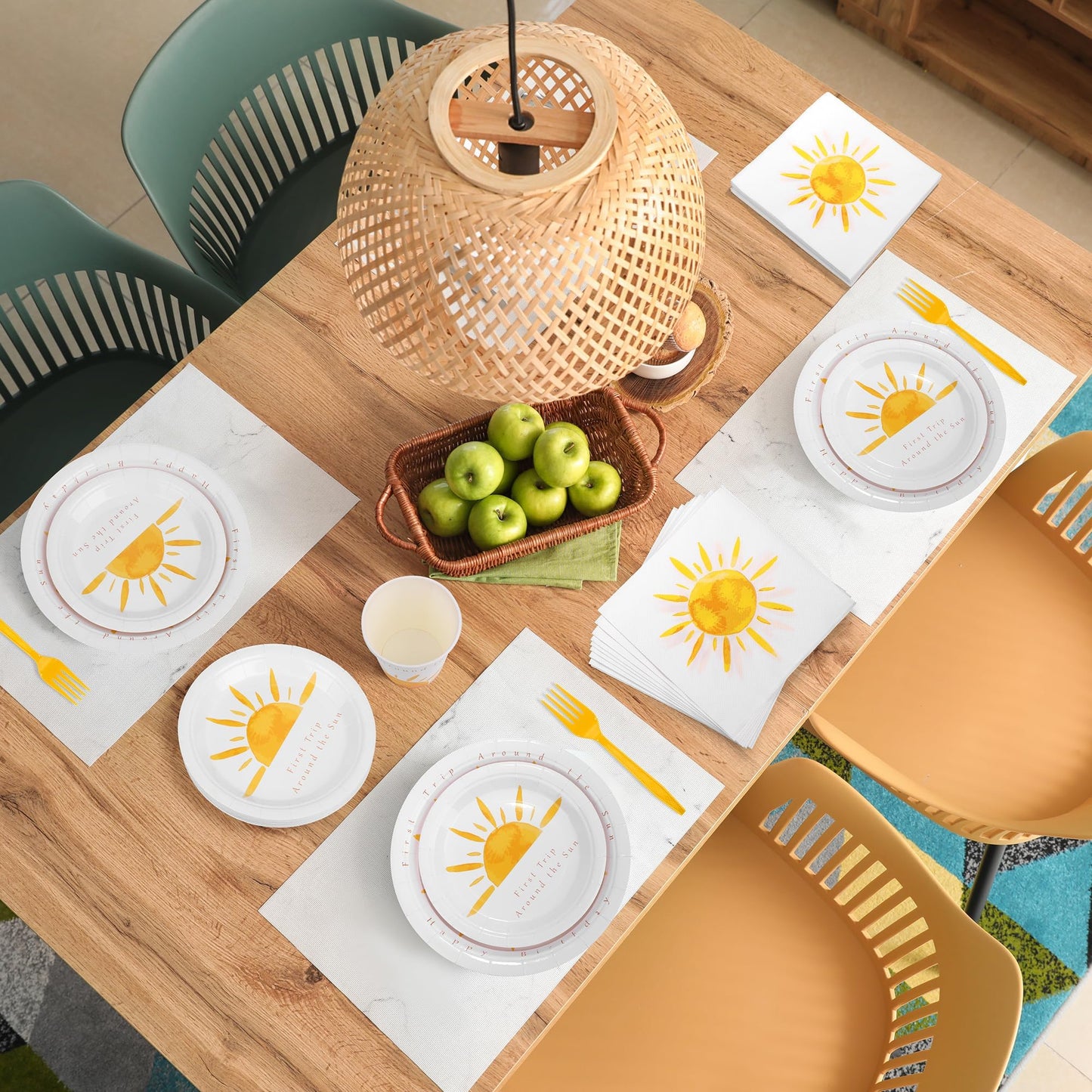 Kochorie 144 Pieces Boho Sun Birthday Party Decorations Tableware Sets Including Disposable Bohemia Sunshine Plates Napkins Cups Forks Serves 24 for Sun Baby Shower Party Supplies