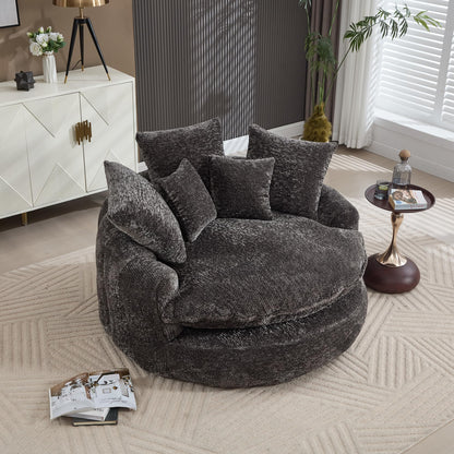 LITVZ Oversized Round Chaise Lounge Indoor, Comfy Round Boneless Sofa Chair with Extra Deep Seat, Cozy Memory Foam Cuddle Circle Couch and 5 Pillows for Reading Living Room