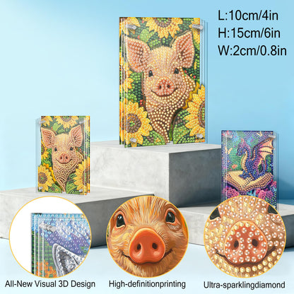 SKRYUIE DIY Acrylayers Diamond Art Kits for Adults, Pig Multi-Layer Acrylic Diamond Painting Kits, 4-Layered Magnetic Stand-Up Tabletop Decor, Unique Multi-Dimensional Craft Gift 4x6 Inch A11