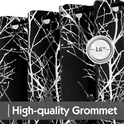 FMFUNCTEX 100% Blackout Curtains for Bedroom, 54 Inch Length Black Branch Panels for Living Room, Thermal Insulated 2