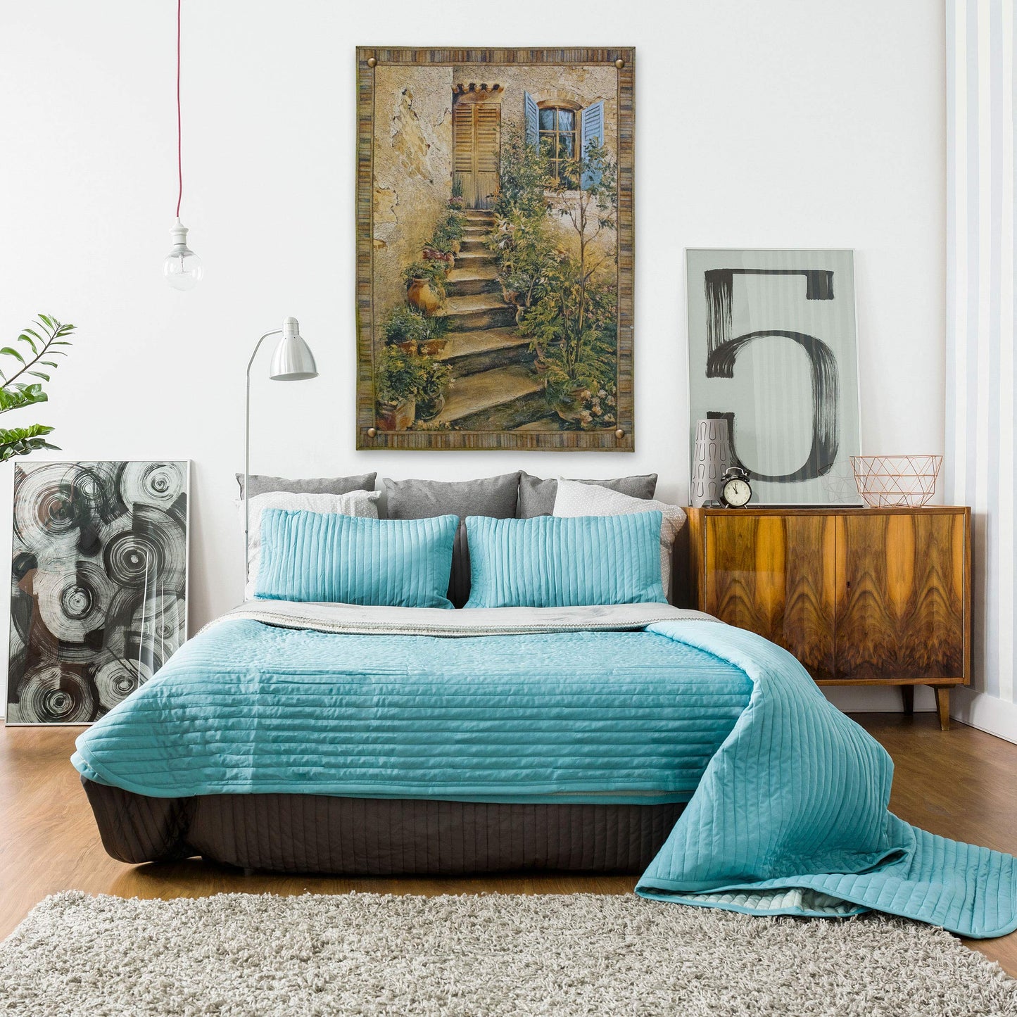 Tuscan Villa II by Roger Duvall | Woven Tapestry Wall Art Hanging | Rustic Italian Village Steps | 100% Cotton USA Size 53x75