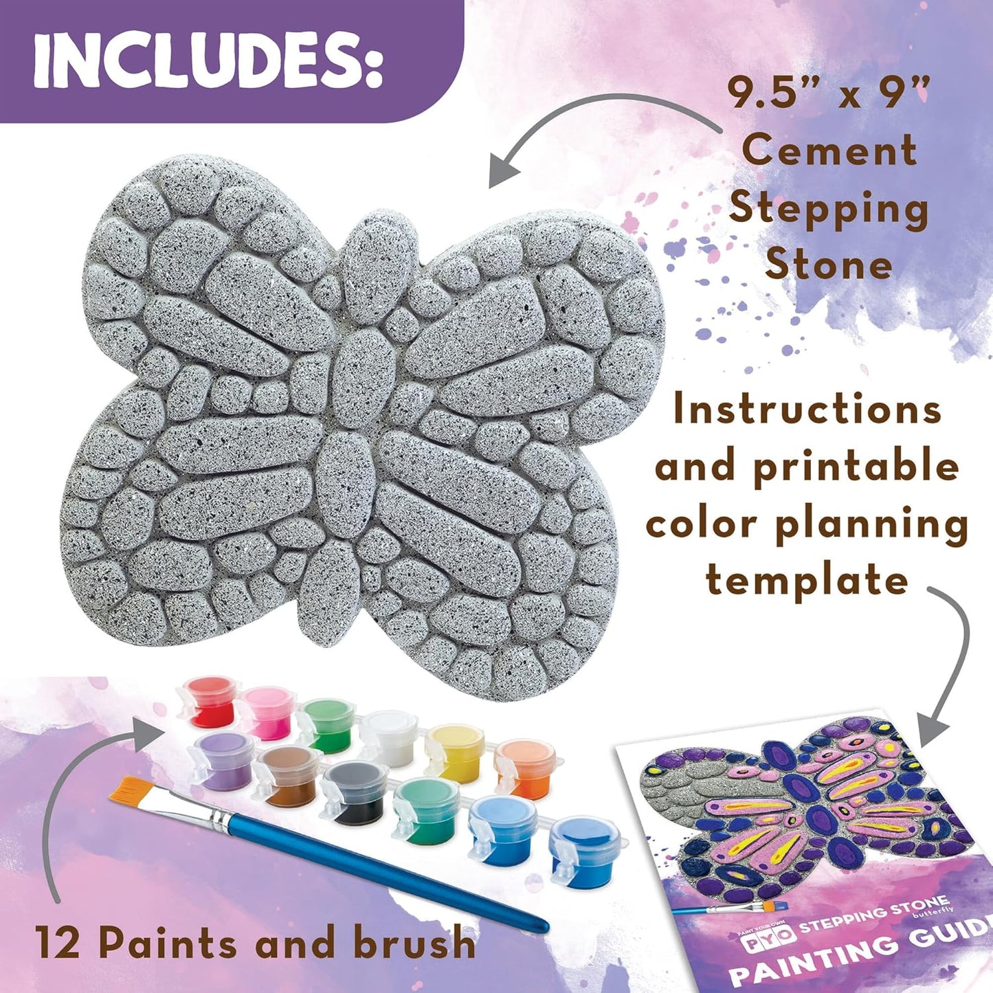 8 MindWare Paint Your Own Stepping Stone Butterfly, Rock Painting Kit, Stepping Stones Crafts for Kids Ages & up