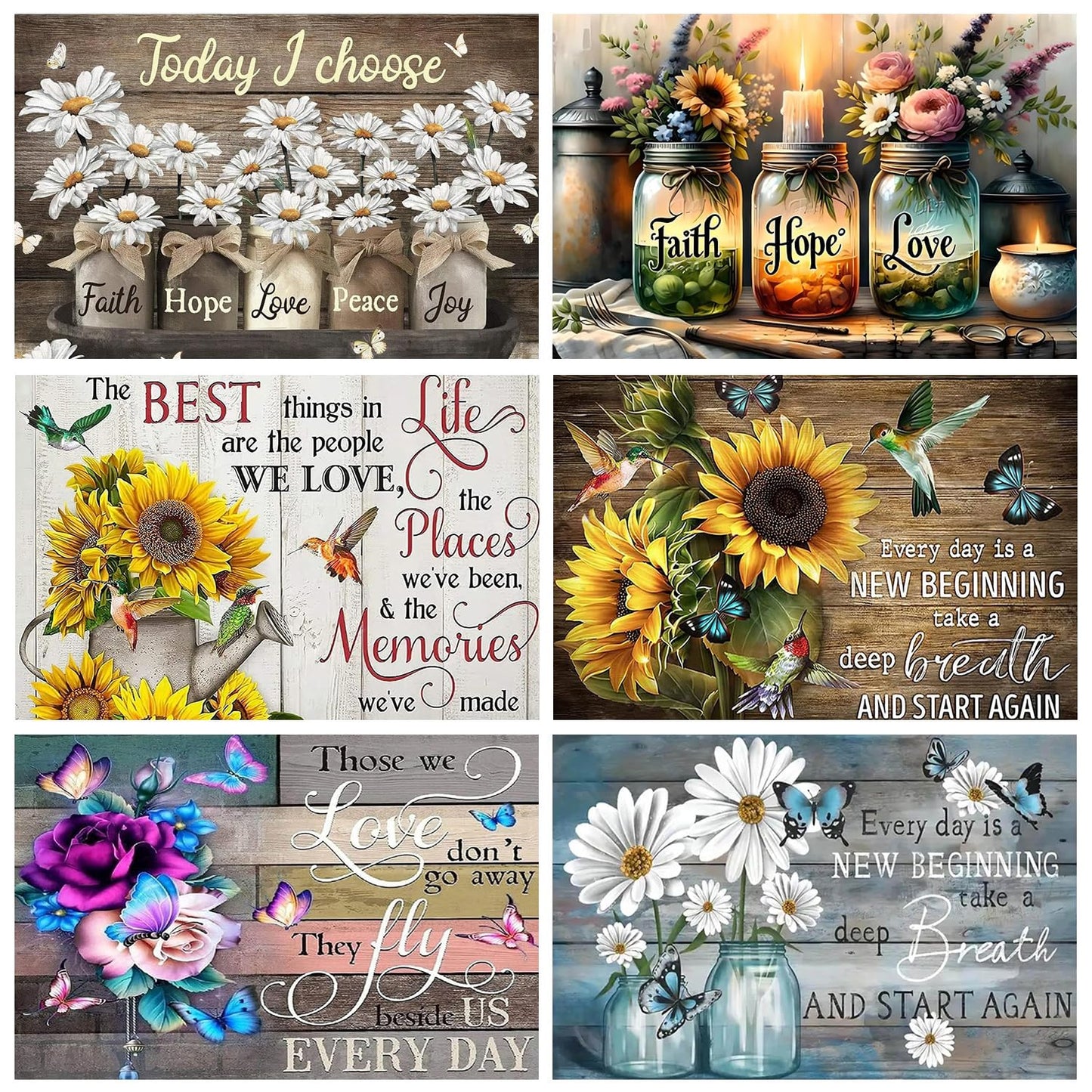 6 Pack Inspirational Diamond Painting Kits for Adults, Diamond Art Kits for Adults, DIY 5D Diamond Painting Kits for Beginners Home Wall Decor 12x16inch