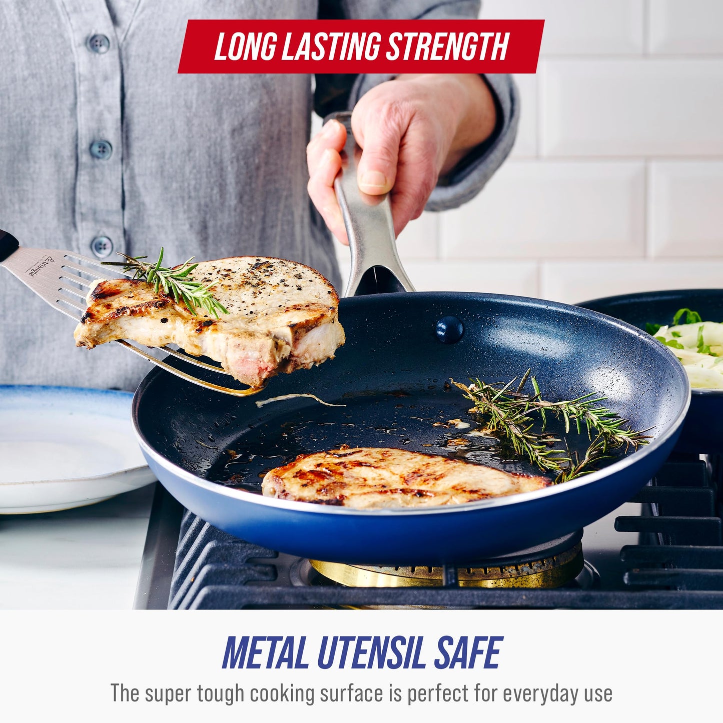 Blue Diamond 9.5” & 11" Nonstick Frying Pan Skillet Set, Diamond Infused PFAS & PTFE-Free Ceramic Pots & Pans, Dishwasher & Oven Safe, Stay Cool Handles, Durable Non Toxic Metal Utensil Safe, Blue