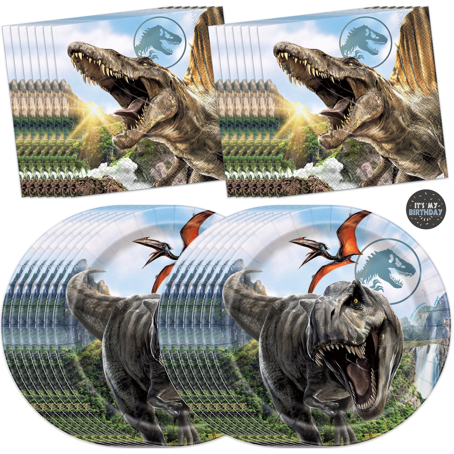 Jurassic World Plates and Napkins for 16 | Jurassic Park Birthday Decorations | Officially Licensed