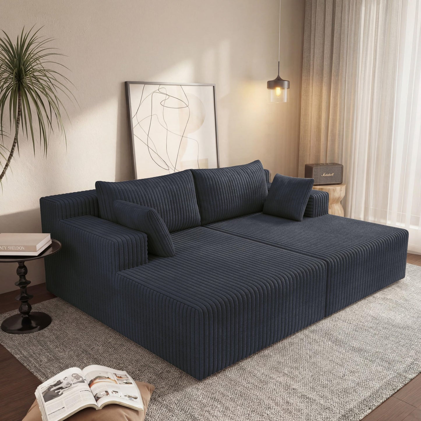 KEIKI 71" L Oversized Double Lounge Chaise Indoor, Corduroy Deep Seat Sectional Modular Couch Sleeper Loveseat Chair, Boneless Upholstered Reading Lazy Cloud Plush Sofa Bed for Living Room, Bedroom