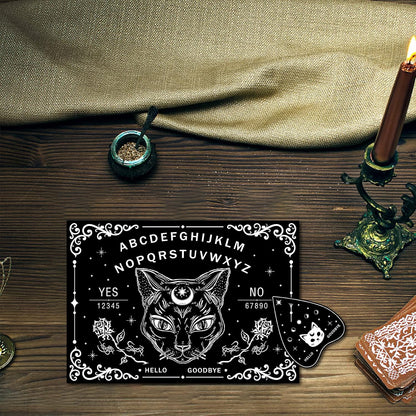 CREATCABIN Black Cat Wood Spirit Board, Talking Boards with Planchette, Wooden Dowsing Divination Kit for Wicca