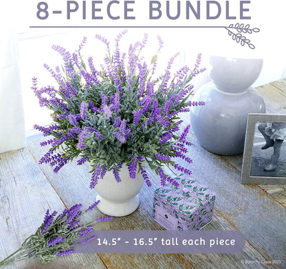 Butterfly Craze Lifelike Artificial Lavender Plants - 8-Piece Bundle for Crafting, Home Decor, Weddings