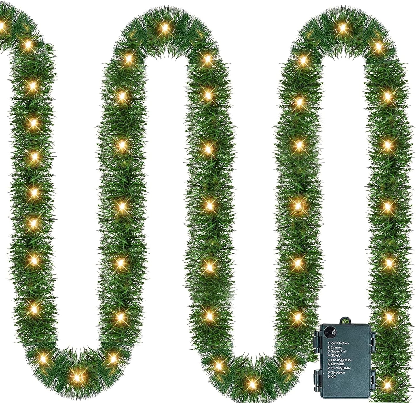 14.8 50 Nerosun FT Artificial Christmas Garland, Pre-Lit LED Mini String Lights Battery Operated Xmas Garland for Home