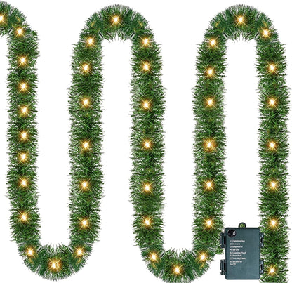 14.8 50 Nerosun FT Artificial Christmas Garland, Pre-Lit LED Mini String Lights Battery Operated Xmas Garland for Home