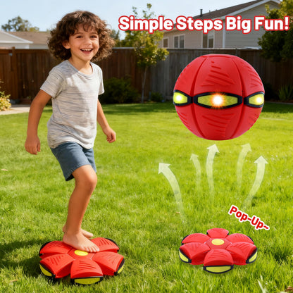 Magic Metaball, Children's Bouncing Ball, 2PCS Magic Flying Saucer Interactive Pop-Up Transform Toy, Parent-Child Interaction Red and Blue Bouncy Ball, Delay Frisbee Flying Disc Toy with 6 Light
