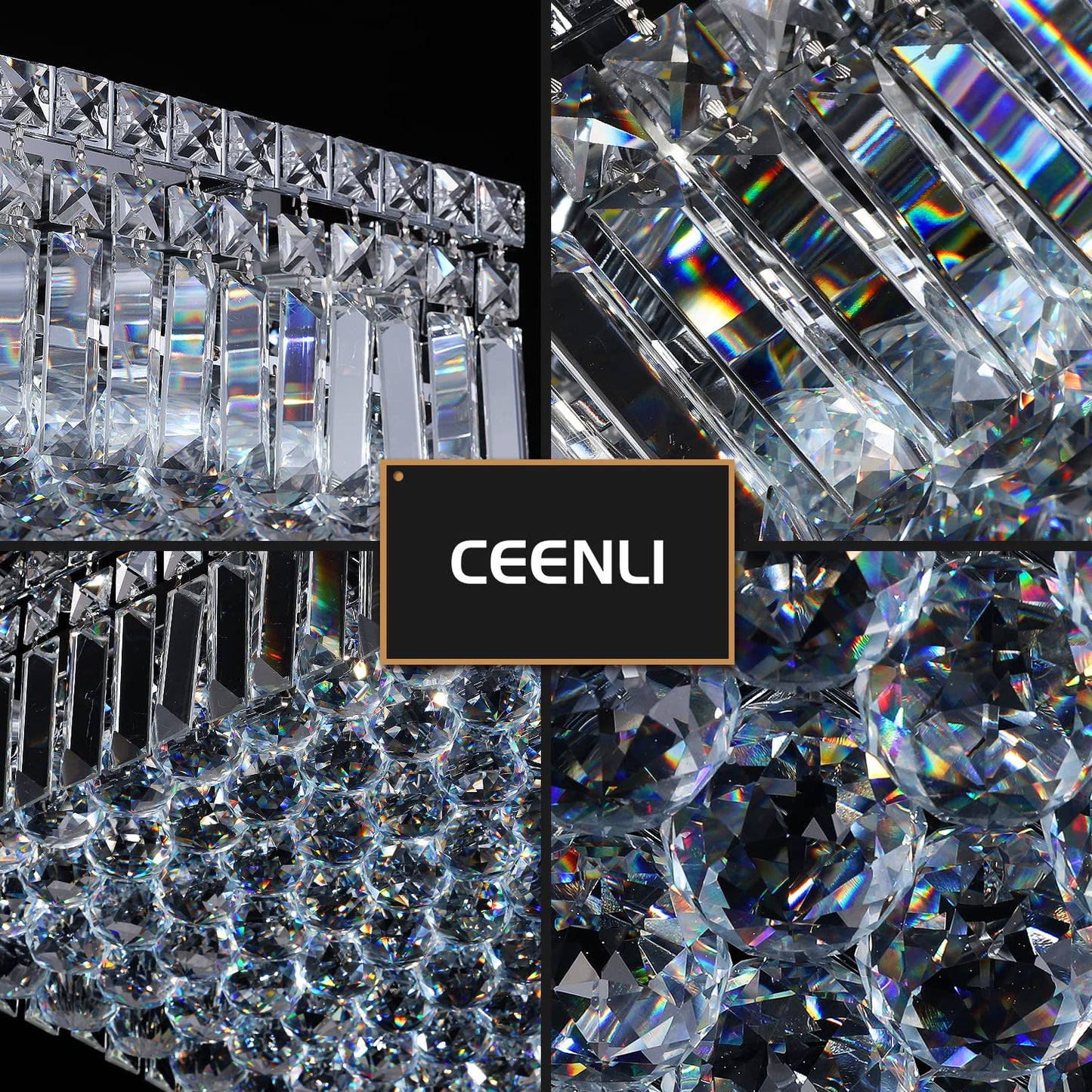 CEENLI 12-Lights Modern Flush Mount Ceiling Light Fixtures,Elegant Crystal Chandelier Pendant Ceiling Lamp for Bedroom,Living Room,Dining Room,Hallway H5.9 x W20 x L20 (Bulbs Not Included) Square