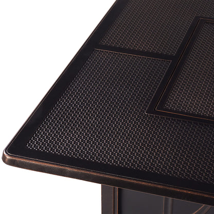 Oakland Living Aluminum 57,0000 BTU 42 in. Square Propane Black Fire Pit Table with Fire Beads, Lid, Propane Tank Cover and Table Fabric Covers in Copper Finish,AZREGIS-FPT-AC