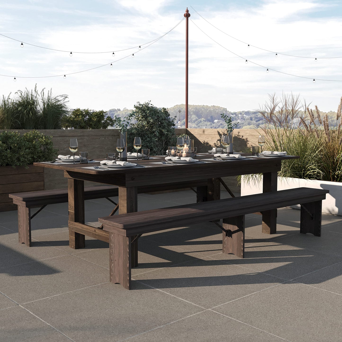 Taylor & Logan Ingles 8' x 40" Rectangular Antique Rustic Mahogany Solid Pine Folding Farm Table