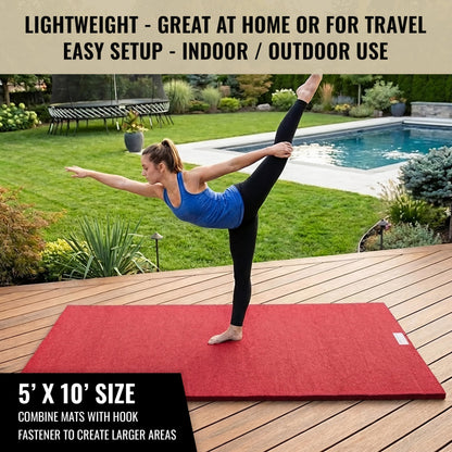 Dollamur 5'x10'x1-3/8" Gymnastics Mat, Red, Carpeted Mat for Tumbling and Cheerleading, FLEXI-Roll®