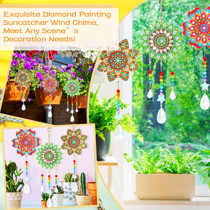 Macarrie 3 Pack Diamond Painting Suncatcher Spring Diamond Art Sets Painting Suncatcher Rhinestone Wind Chime Double Sided Crystal Hang Ornament Flower Crystal Kit Gifts for DIY Window(Stylish Style)