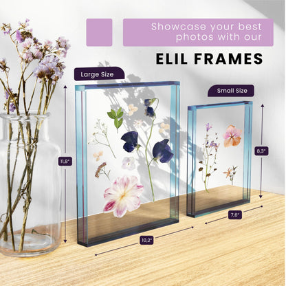 Elil 5x7 Acrylic Picture Frame – Blue Floating Polaroid Fujifilm Instax Display 8.3" x 7.6" Holds 5x7 Photo or 6 Mini or Go Print Double-Sided Collage for Desk Wedding Anniversary Graduation