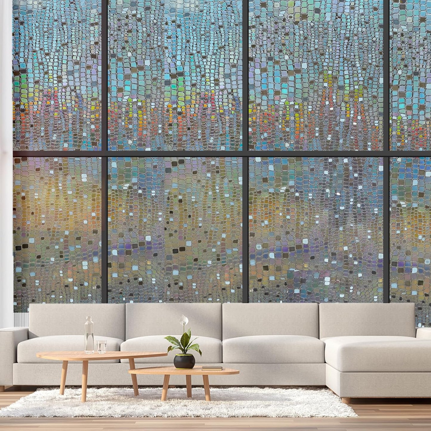 Beautysaid 3D Rainbow Prism Window Clings - Stained Glass Privacy Film, Heat Blocking, 17.5x78.7in (Brown)