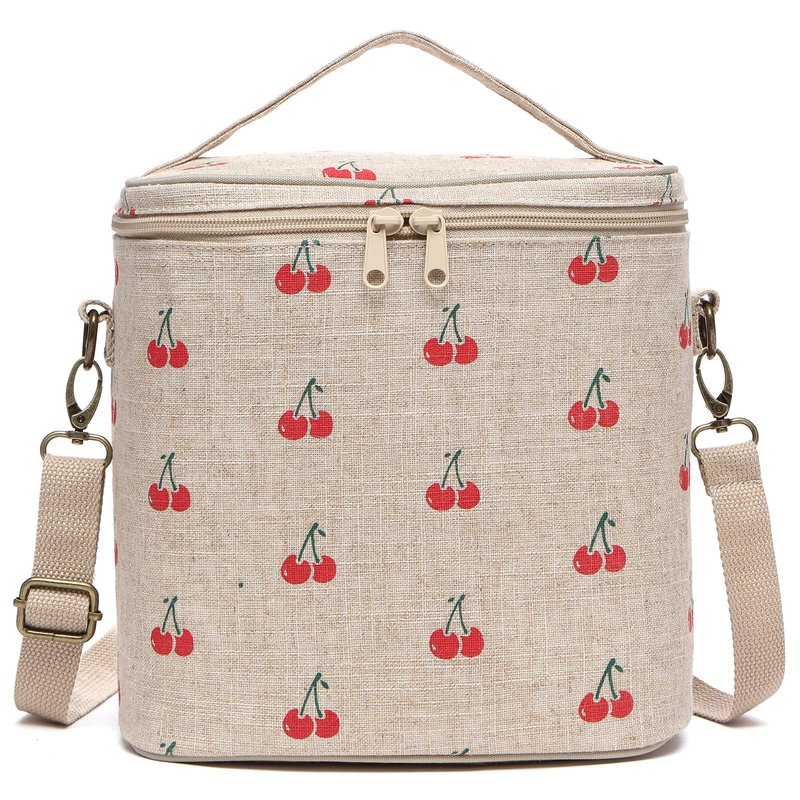 neatlife Lunch Bag for Women, Soft Linen Lunch bag with adjustable shoulder strap, Insulated Womens Lunch Bag for Work, Machine Washable Lunch Box with removable liner (Cherry)
