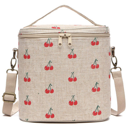 neatlife Lunch Bag for Women, Soft Linen Lunch bag with adjustable shoulder strap, Insulated Womens Lunch Bag for Work, Machine Washable Lunch Box with removable liner (Cherry)