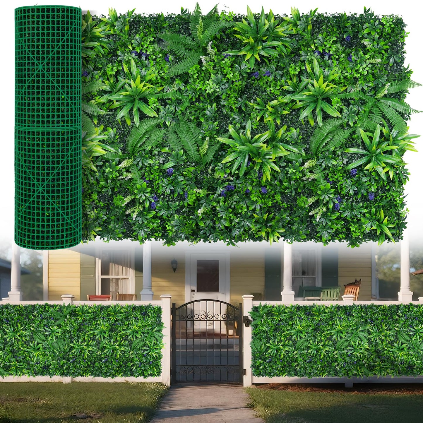 Yangrass Greenery Grass Wall Panels, 40"x120" (33.33 sqft) Artificial Outdoor Ivy Privacy Fence Screen, UV-Anti Faux Boxwood Roll Grass Wall Panels for Garden Patio Balcony Decor