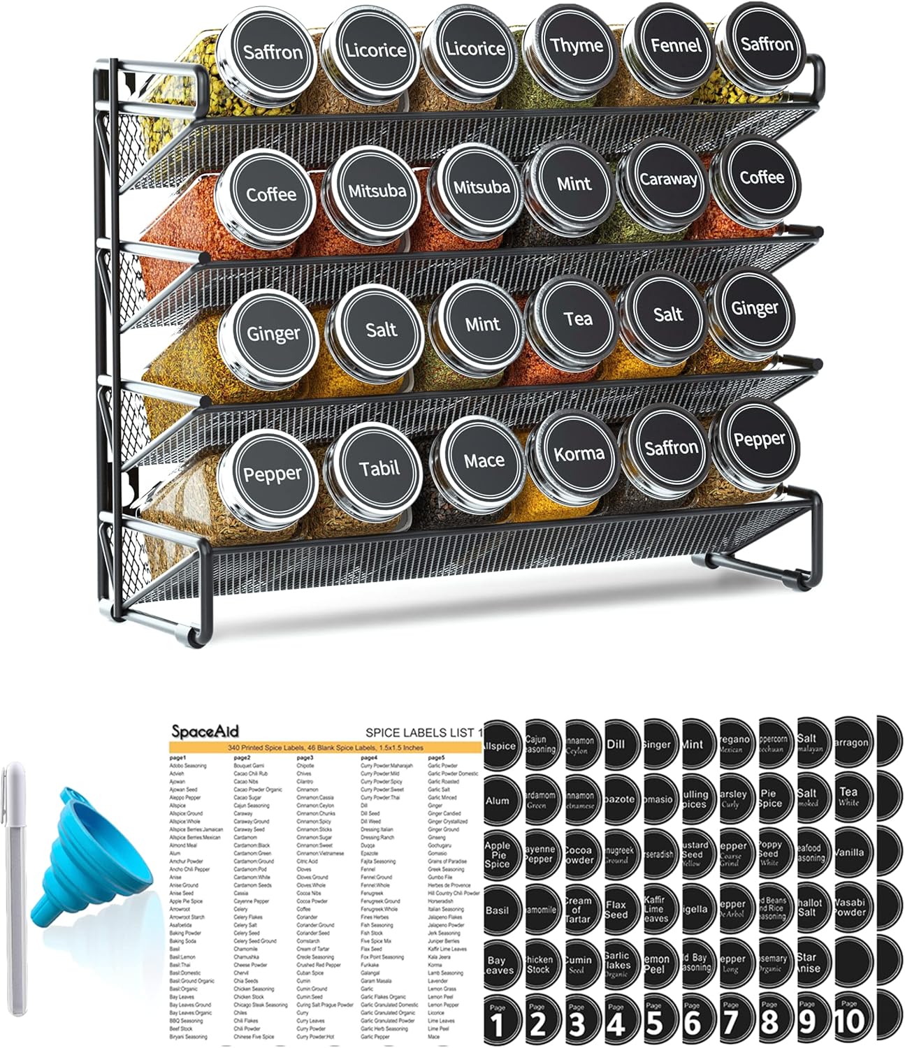 24 386 Set Countertop, -24 11.8" 10.8" SpaceAid Spice Rack Organizer with Spice Jars, Spice Labels, Chalk Marker