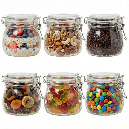 17oz Airtight Glass Jars, 6 Pack Clamp Lid Canisters, Small Food Storage Containers for Spices, Nuts, Snacks, Canning Jar for Jams & Pickling, Pantry Organization