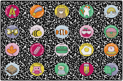 Flagship Carpets School Days Sticker Sit Spots Educational Area Rug for Kids Room, Children's Classroom Rug for Teaching and Playroom, 5' X 7'6"