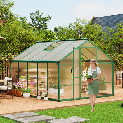 Garvee 8 x 10 FT Greenhouse, Greenhouses for Outside, Polycarbonate Greenhouse with Aluminum Frame, Lockable Door and Ajustable Roof Vent for Backyard, Green Houses for Outside Garden Backyard, Patio