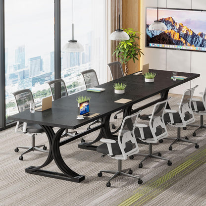 Tribesigns 10.5FT Conference Table, Modern Meeting Table for 8-10 People, Rectangle Seminar Boardroom Table for Office Conference Room with Stylish Legs (4, Black)