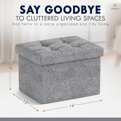 12 16 12, Ornavo Home Small Storage Ottoman Foldable Collapsible Rectangle Linen Ottoman Foot Rest Stool Seat