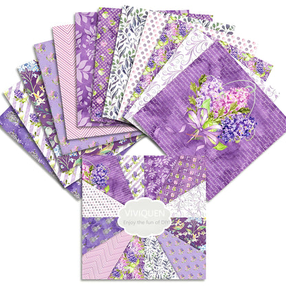 VIVIQUEN 24 Pack Purple Floral Scrapbook Paper, 12-inches Garden Flower Botanical Single-Sided Specialty Craft Paper Folded Flat for DIY Background Card Art Photo Album Decor