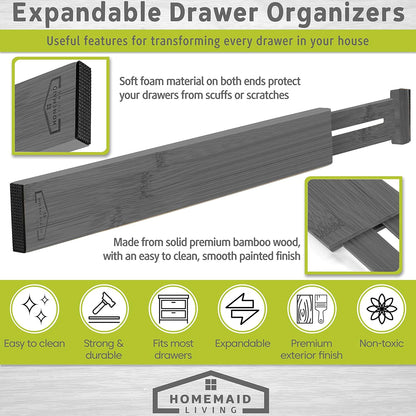 Homemaid Living Bamboo Drawer Dividers, Adjustable and Expandable Kitchen Organizer, Ideal for Silverware (4pk)