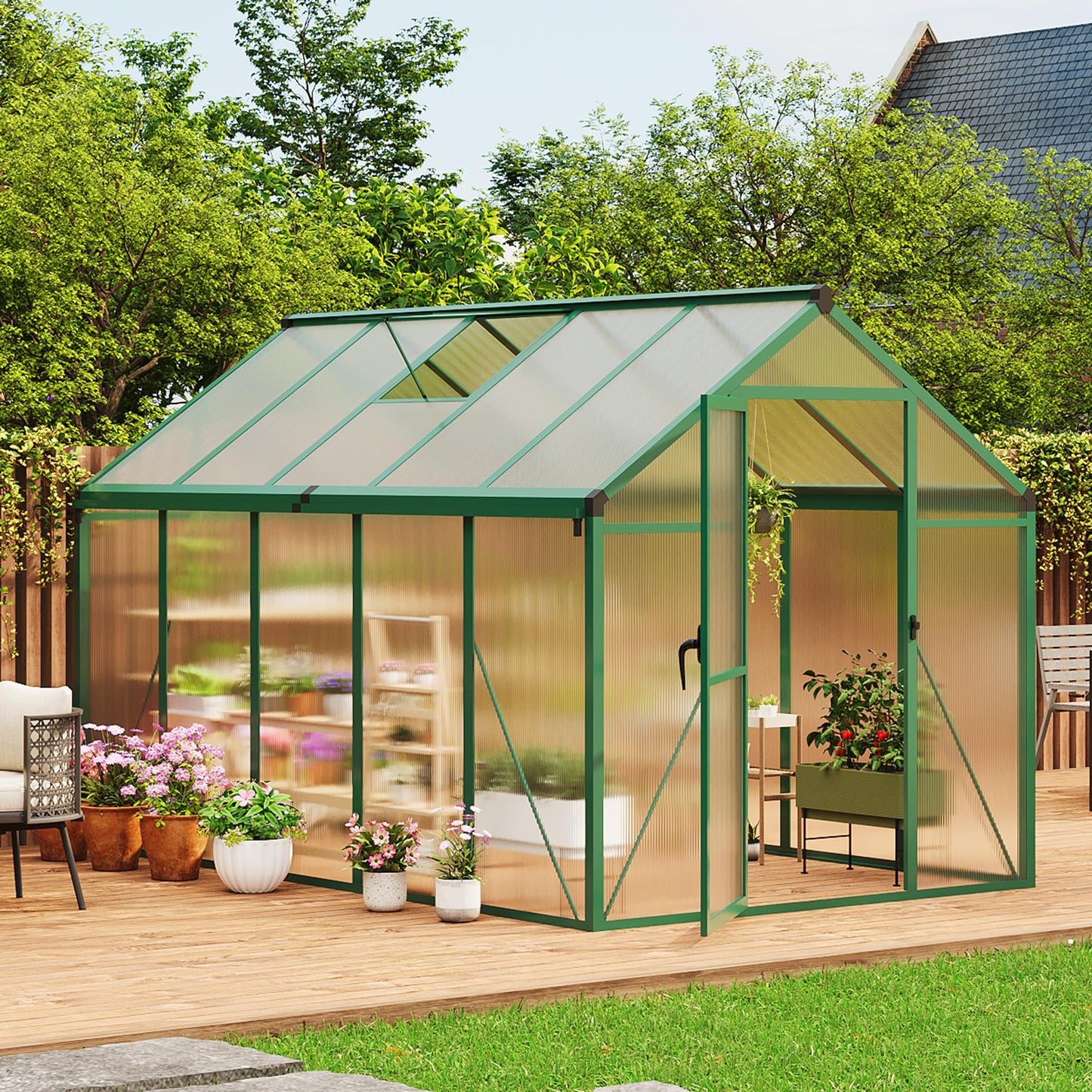 IDEALHOUSE 6×10 FT Greenhouse, Large Walk in Greenhouses for Outdoors and Garden Planting, Polycarbonate Greenhouse with Enhanced Aluminum Frame, Green Houses with Quick Setup Structure and Roof Vent